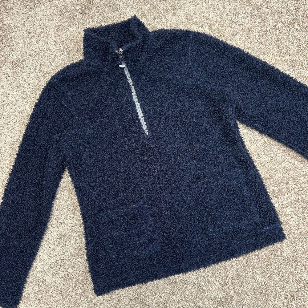 Orvis Sherpa 1/4 Zip Pullover Women Size Small Navy Blue Fluffy Soft 25N7 (706)